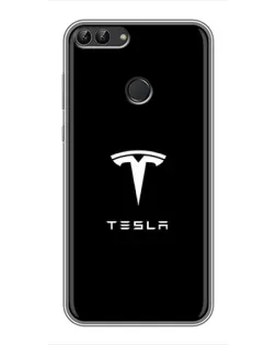 Чехол для Huawei Y7 Prime 2018 с картинкой «Tesla White Logo»