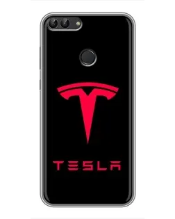 Чехол для Huawei Y7 Prime 2018 с картинкой «Tesla Red Logo»