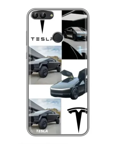 Чехол для Huawei Y7 Prime 2018 с картинкой «Коллаж Cybertruck Tesla»