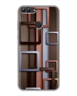 Чехол для Huawei Y7 Prime 2018 с картинкой «Коричневые объемные квадраты»