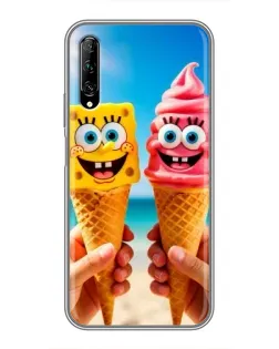 Чехол для Huawei Y7 Pro 2019 с картинкой «Спанч Боб мороженое»