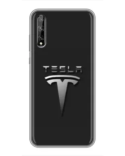 Чехол для Huawei P Smart S / Y8p (2020) с картинкой «Стальной логотип Tesla»