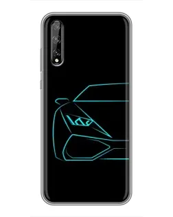 Чехол для Huawei P Smart S / Y8p (2020) с картинкой «Голубой силуэт Lamborghini»