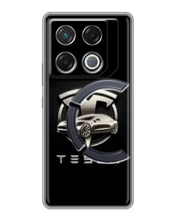 Чехол для Infinix GT 20 Pro с картинкой «Tesla — серебристое авто» Чехол для Infinix GT 20 Pro с картинкой «Tesla — серебристое авто»