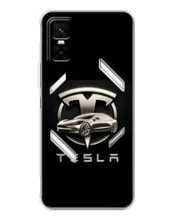 Чехол для Infinix GT 30 Pro с картинкой «Tesla — серебристое авто»