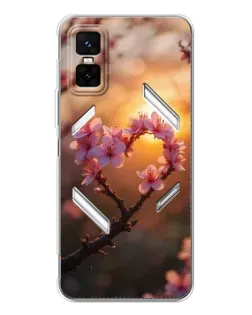 Чехол для Infinix GT 30 Pro с картинкой «Розовый цвет сердце на фоне заката»