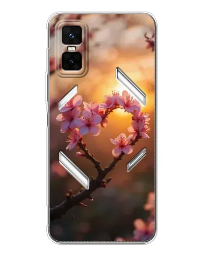 Чехол для Infinix GT 30 Pro с картинкой «Розовый цвет сердце на фоне заката»