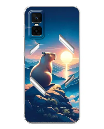 Чехол для Infinix GT 30 Pro с картинкой «Закат солнца с капибарой»