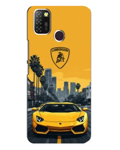 Чехол для Infinix Hot 10 Lite с картинкой «Желтый Lamborghini город»
