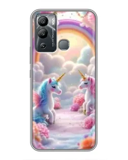 Чехол для Infinix Hot 12 Play с картинкой «Радуга и единороги»