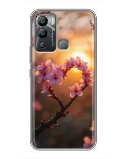 Чехол для Infinix Hot 12i с картинкой «Розовый цвет сердце на фоне заката»
