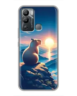 Чехол для Infinix Hot 12i с картинкой «Закат солнца с капибарой»