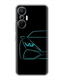 Чехол для Infinix Hot 20 (4G) с картинкой «Голубой силуэт Lamborghini»
