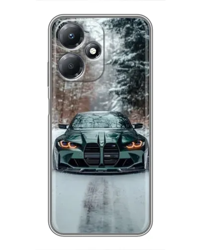 Чехол для Infinix Hot 30 Play с картинкой «BMW в зимнем лесу»
