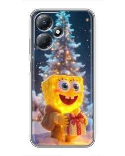 Чехол для Infinix Hot 30 Play с картинкой «Рождественский Спанч Боб»