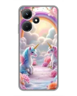 Чехол для Infinix Hot 30i с картинкой «Радуга и единороги»