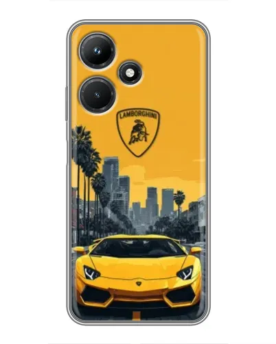 Чехол для Infinix Hot 30i с картинкой «Желтый Lamborghini город»