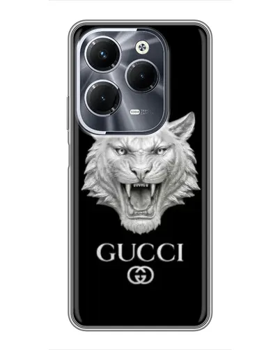 Чехол для Infinix Hot 40 Play с картинкой «Gucci — серебряный лев» Чехол для Infinix Hot 40 Play с картинкой «Gucci — серебряный лев»