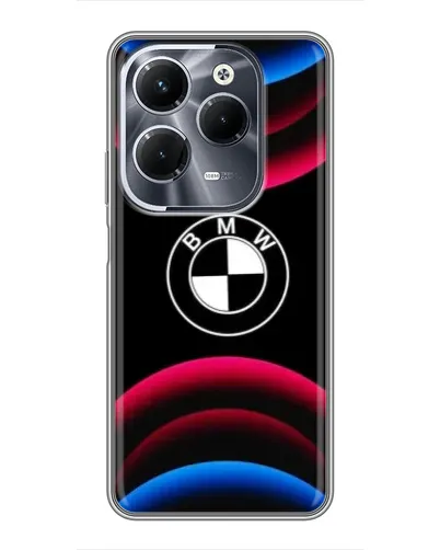 Чехол для Infinix Hot 40 Play с картинкой «Логотип BMW и неоновые дуги»