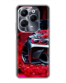 Чехол для Infinix Hot 40 Pro с картинкой «Спортивная BMW и цветы»