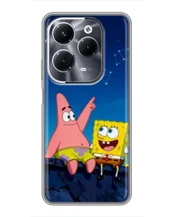 Чехол для Infinix Hot 40 Pro с картинкой «Губка Боб и Патрик ночью»