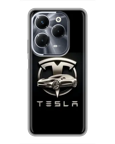 Чехол для Infinix Hot 40 Pro с картинкой «Tesla — серебристое авто»