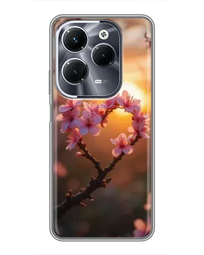 Чохол для Infinix Hot 40 Pro з картинкою «Рожевий цвіт  сердечко на тлі заходу»