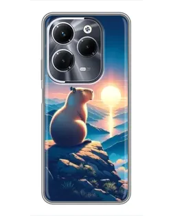 Чехол для Infinix Hot 40 Pro с картинкой «Закат солнца с капибарой»
