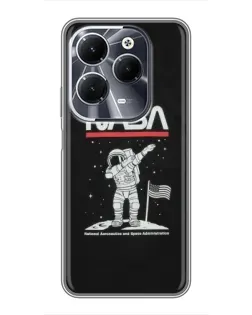 Чехол для Infinix Hot 40 с картинкой «NASA — шагаем по Луне»