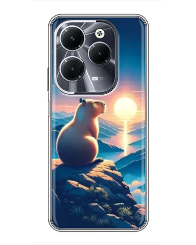 Чехол для Infinix Hot 40 с картинкой «Закат солнца с капибарой»