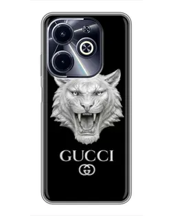 Чехол для Infinix Hot 40i с картинкой «Gucci — серебряный лев» Чехол для Infinix Hot 40i с картинкой «Gucci — серебряный лев»