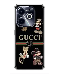 Чехол для Infinix Hot 40i с картинкой «Gucci — герои Disney и монограмма» Чехол для Infinix Hot 40i с картинкой «Gucci — герои Disney и монограмма»
