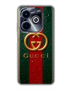 Чехол для Infinix Hot 40i с картинкой «Gucci — фирменная полоса и золото» Чехол для Infinix Hot 40i с картинкой «Gucci — фирменная полоса и золото»