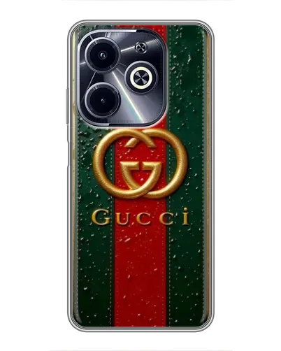 Чехол для Infinix Hot 40i с картинкой «Gucci — фирменная полоса и золото» Чехол для Infinix Hot 40i с картинкой «Gucci — фирменная полоса и золото»