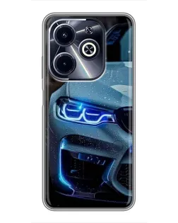 Чехол для Infinix Hot 40i с картинкой «Взгляд BMW с синими фарами»