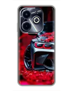 Чехол для Infinix Hot 40i с картинкой «Спортивная BMW и цветы»