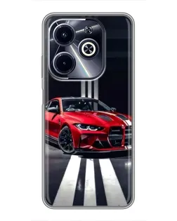Чехол для Infinix Hot 40i с картинкой «Красная BMW на дороге»