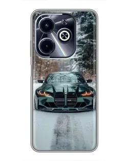 Чехол для Infinix Hot 40i с картинкой «BMW в зимнем лесу»