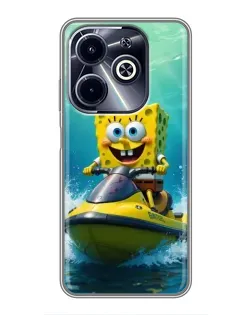 Чехол для Infinix Hot 40i с картинкой «Спанч Боб на гидроцикле»