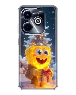 Чехол для Infinix Hot 40i с картинкой «Рождественский Спанч Боб»