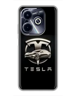 Чехол для Infinix Hot 40i с картинкой «Tesla — серебристое авто» Чехол для Infinix Hot 40i с картинкой «Tesla — серебристое авто»