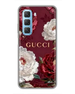 Чехол для Infinix Hot 50 5G с картинкой «Gucci — бордовые розы»