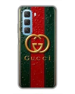Чехол для Infinix Hot 50 5G с картинкой «Gucci — фирменная полоса и золото»