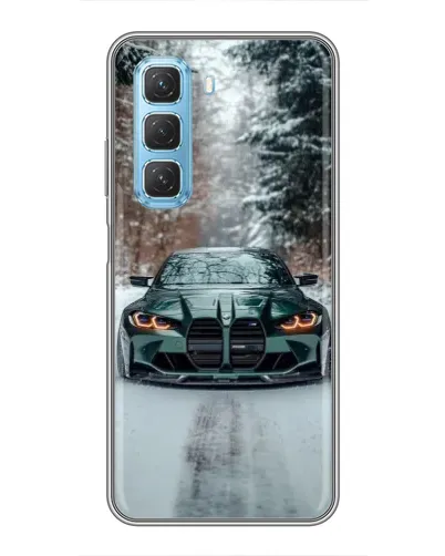 Чехол для Infinix Hot 50 5G с картинкой «BMW в зимнем лесу»
