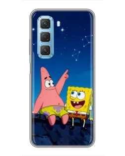 Чехол для Infinix Hot 50 5G с картинкой «Губка Боб и Патрик ночью»