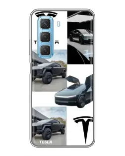 Чехол для Infinix Hot 50 5G с картинкой «Коллаж Cybertruck Tesla»