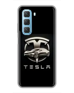 Чехол для Infinix Hot 50 5G с картинкой «Tesla — серебристое авто»