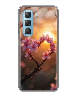 Чехол для Infinix Hot 50 5G с картинкой «Розовый цвет сердце на фоне заката»