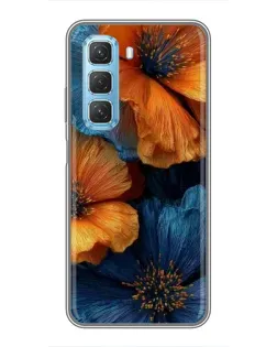 Чехол для Infinix Hot 50 5G с картинкой «Яркая сине-оранжевая флора»
