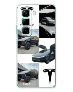 Чехол для Infinix Hot 50 Pro Plus с картинкой «Коллаж Cybertruck Tesla»